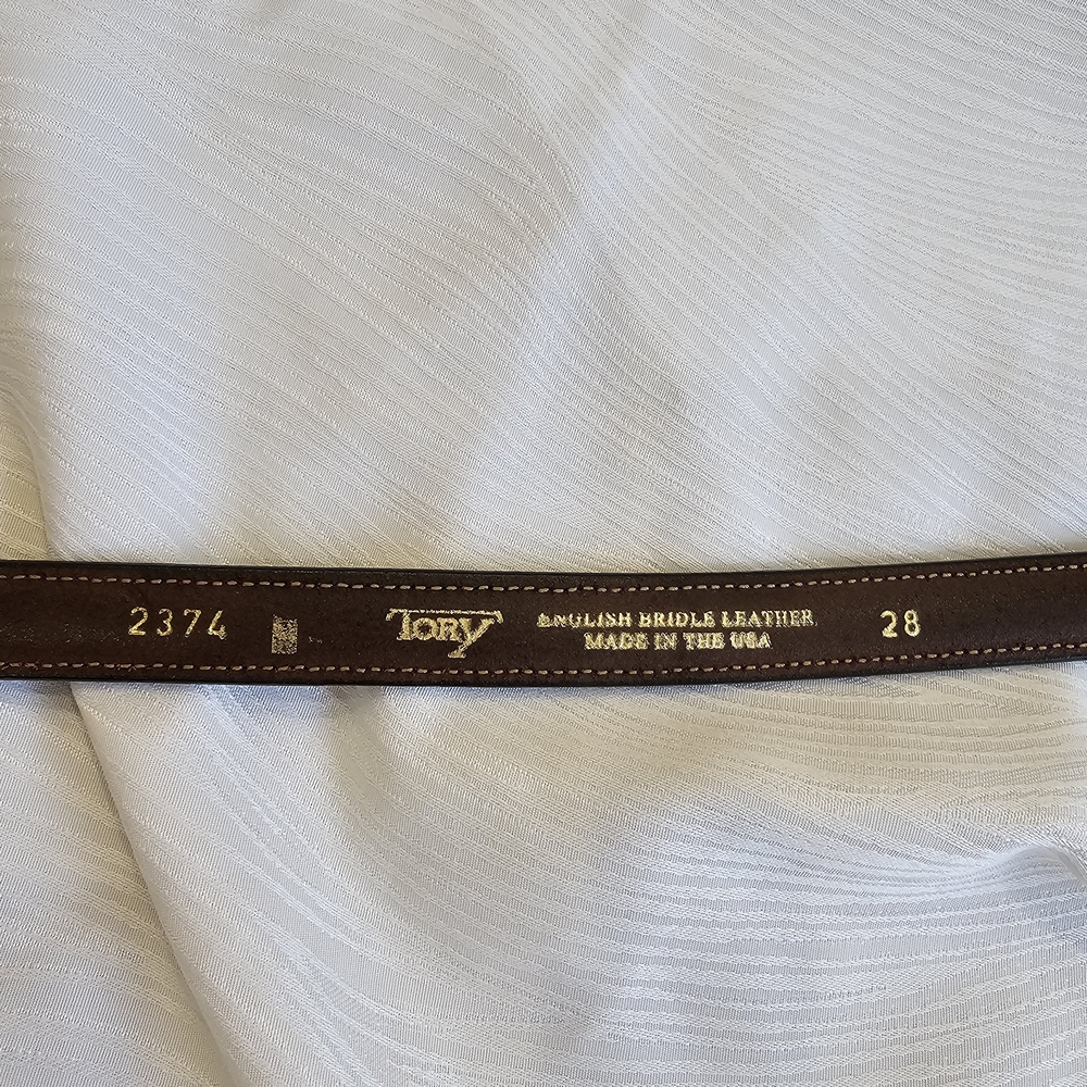 Tory English Bridle Stitched Leather Belt w/Brass Buckle